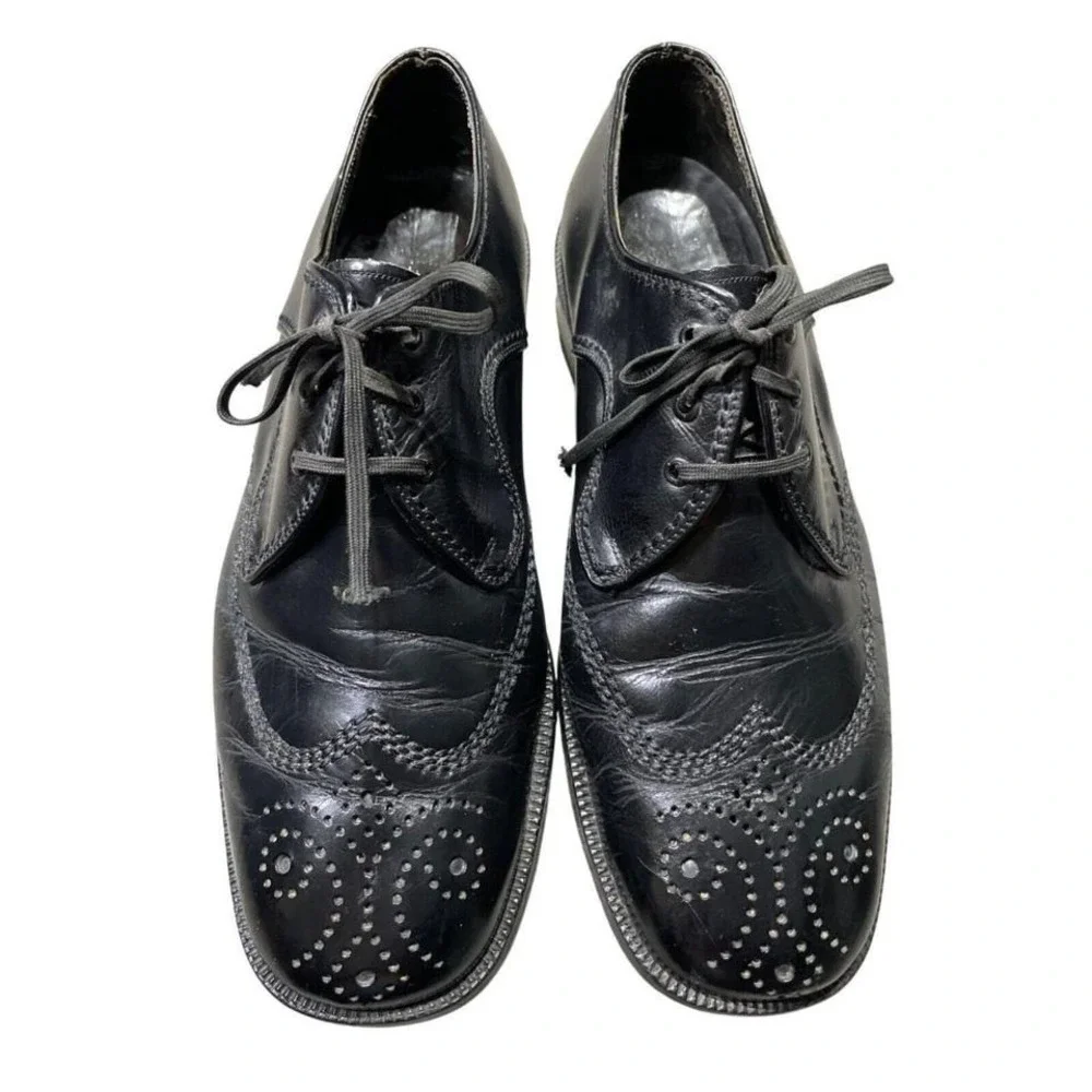 Bally Wingtip Oxford Dress Shoes Mens Black Leather Brogue Lace Up‎